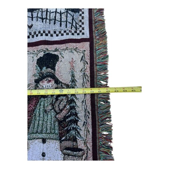 Snowman Winter Tapestry Throw Blanket 58" X 41" Woven Fringed Edges Christmas De - Picture 3 of 11